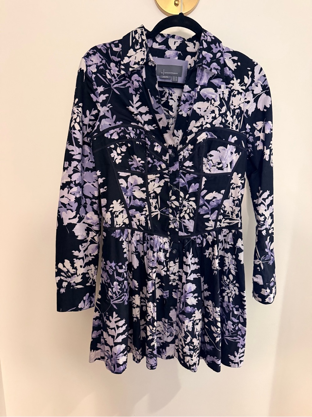 Anthropologie Black & Lavender Floral Corset Dress | Size 6